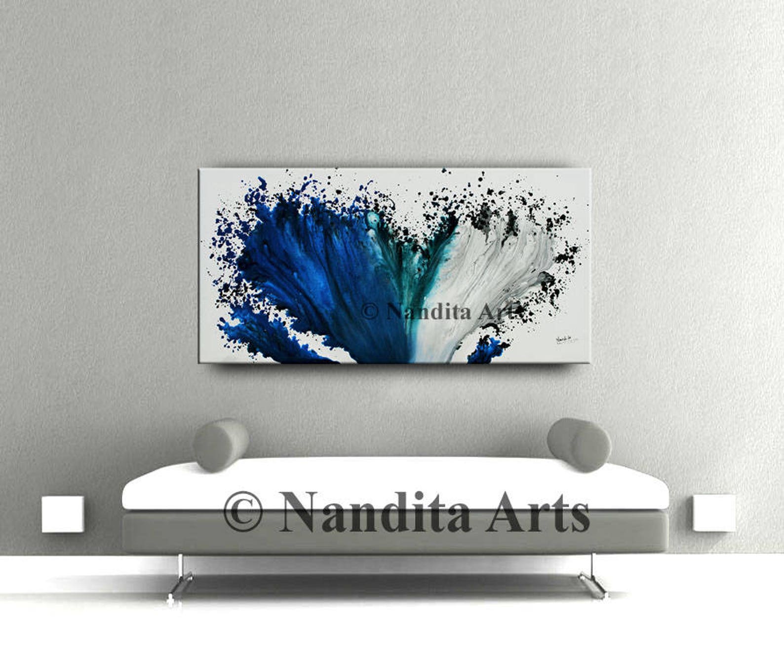 Teal Blue Wall Art Modern Painting Large Modern Wall Art Etsy