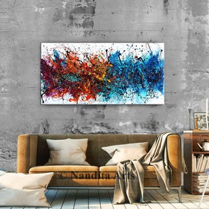 Acrylic Painting Jackson Pollock Abstract Painting on Canvas Handmade Blue Luxury Style Large Modern Wall Art Rustic Unique Living Room Art image 8