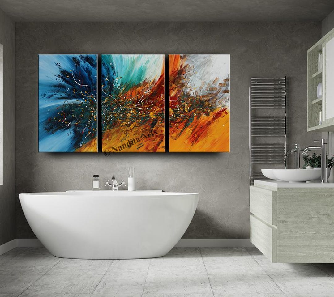 Blue & Red Abstract Triptych: 72