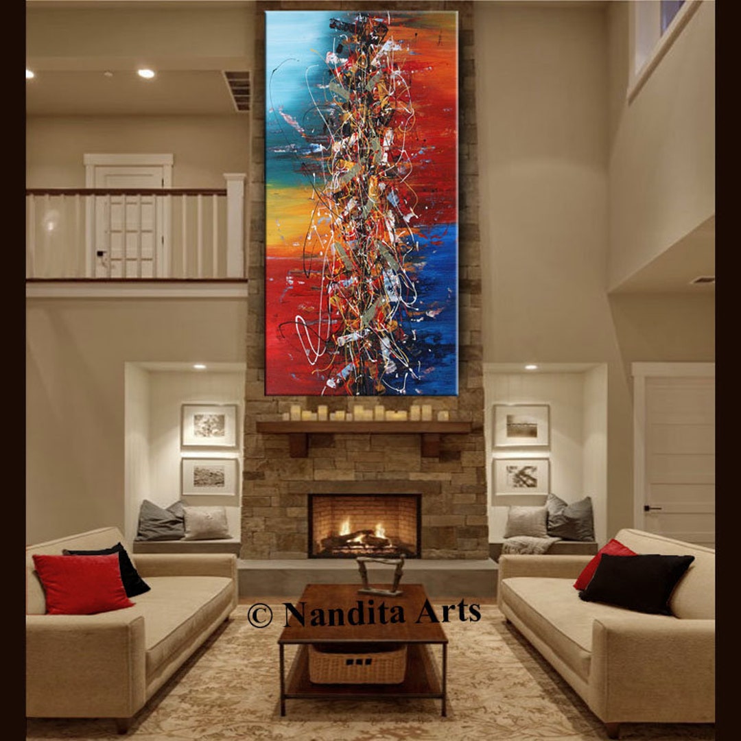 Large Wall Art Original Abstract Painting on Canvas, Multicolored Oil ...