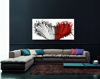 Heart shape oil painting wall art - Heart art canvas - Abstract canvas art red white painting - Modern painting wall canvas art