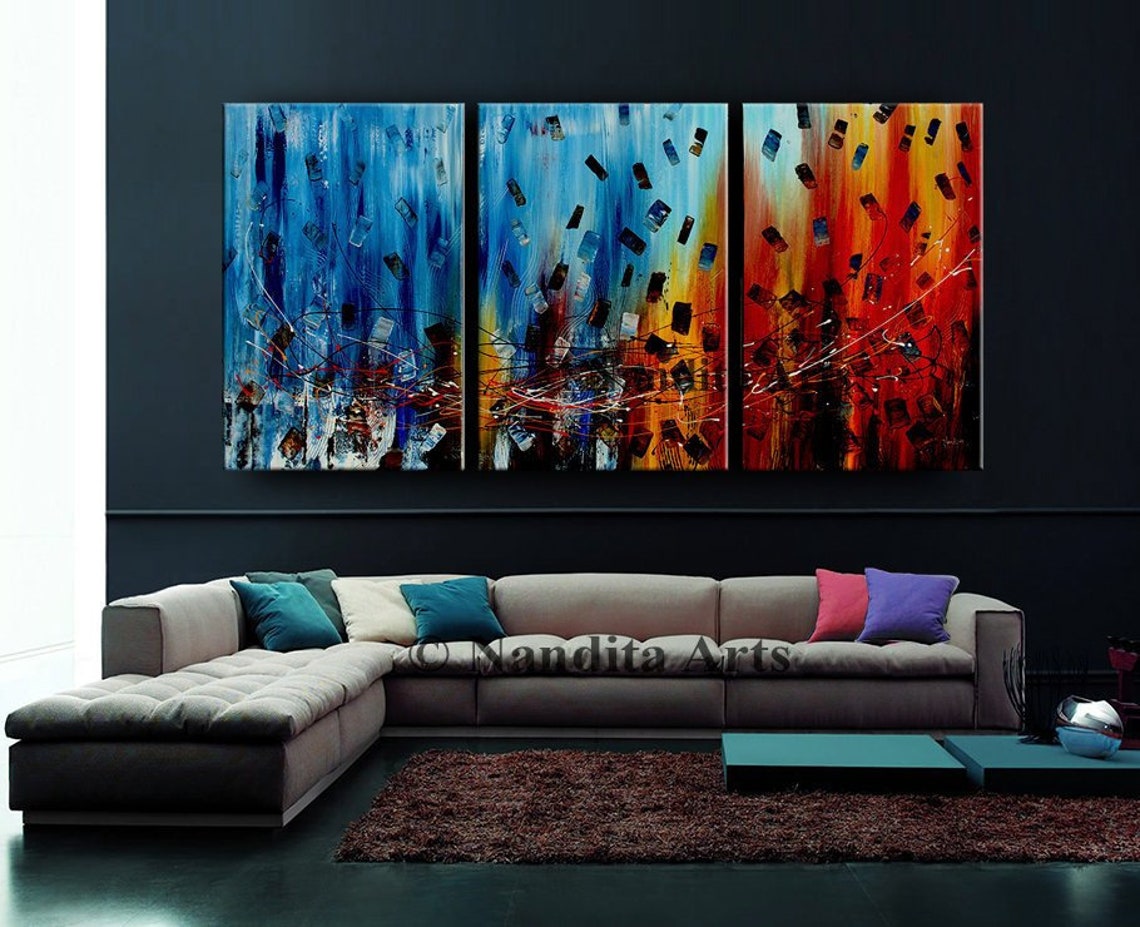 Painting Blue Red Abstract Art on Canvas Large Wall Art | Etsy