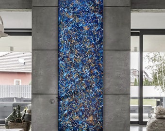 Abstract Blue Modern Wall Art on Canvas - Stunning Jackson Pollock Style Unique 96" Luxury Home Decor Painting, Nandita Albright