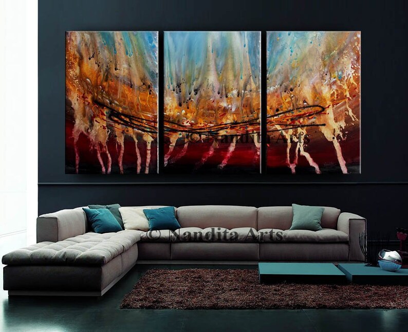 Modern Wall Art Abstract Painting Wall Decor Gold Red Blue Etsy