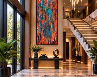 Jackson Pollock Style Abstract Painting: Red, Blue, Turquoise Wall Art by Nandita Albright