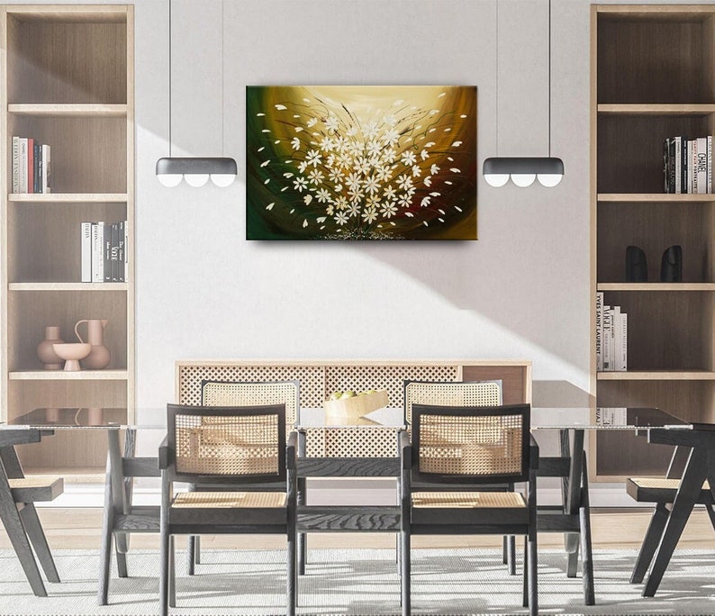 Daisy Flower Wall Art Landscape Painting on Canvas, Original  Wall Art Modern Bedroom Wall Art by Nandita Albright