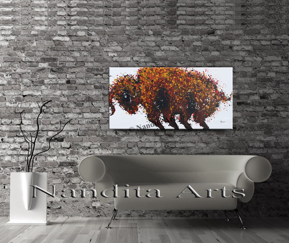 Red Bull Wall Art Animal Painting Abstract Painting on Canvas Etsy