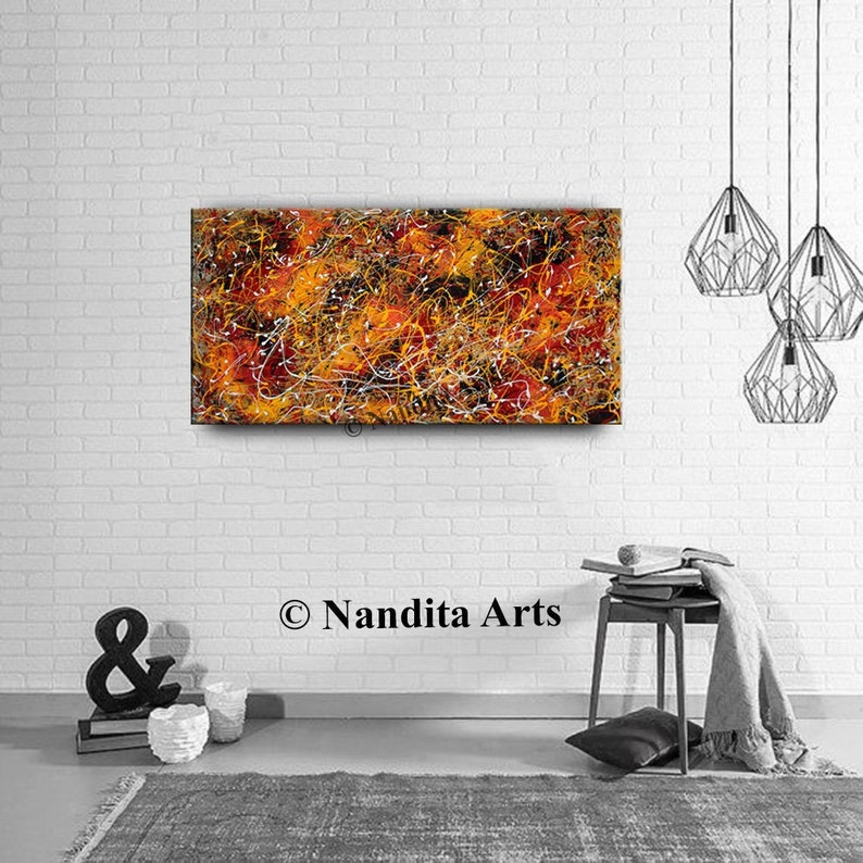 Abstract Splatter Art Large Jackson Pollock Style Painting on Canvas, Original Painting Luxury Style Home or Office Decor by Nandita image 1