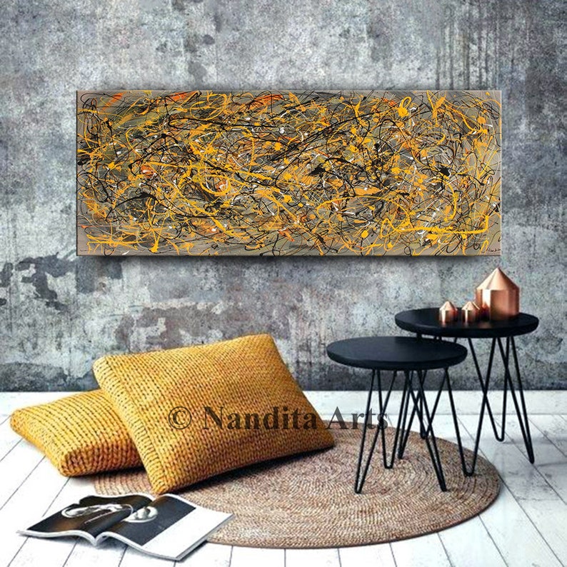 Acrylic Painting Jackson Pollock Abstract Painting 96 Handmade Blue Luxury Style Large Modern Wall Art Unique Living Room Décor image 5