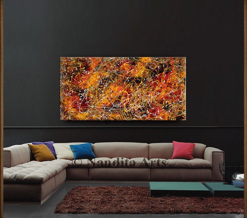 Abstract Splatter Art Large Jackson Pollock Style Painting on Canvas, Original Painting Luxury Style Home or Office Decor by Nandita image 8