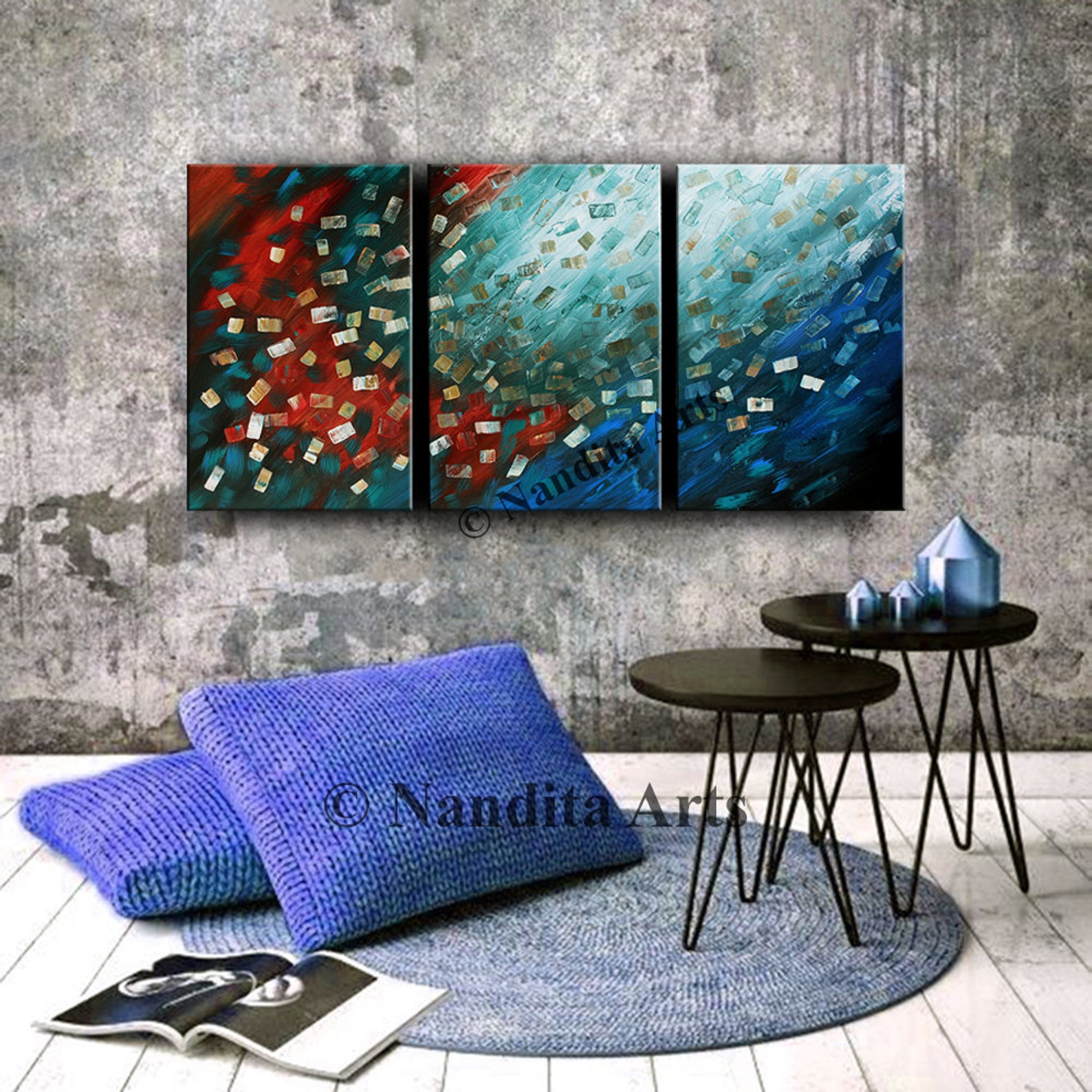 Large Wall Art ABSTRACT PAINTING Acrylic Wall Decor Red Etsy