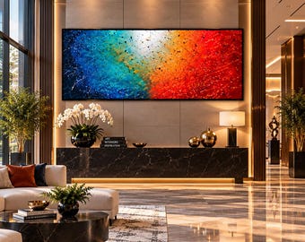 Jackson Pollock Style Abstract Painting: Red, Blue, Orange Wall Art by Nandita Albright
