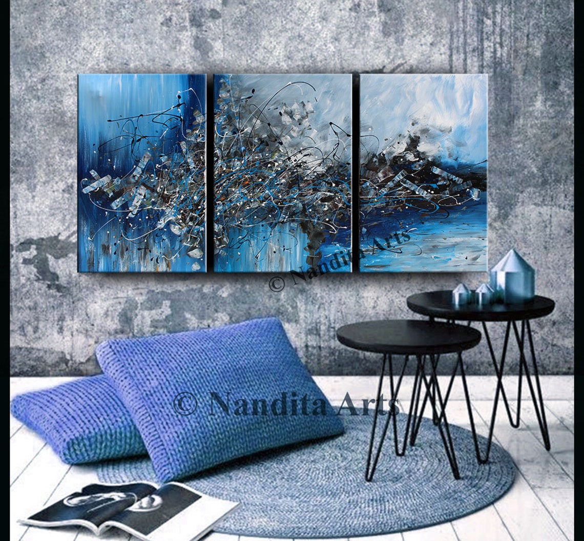 Extra Large Wall Art Blue Painting 72 Original Abstract Etsy