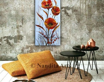 Stunning Poppy Flower Painting on Canvas: Vibrant Floral Artwork, Handcrafted Floral Artwork, Modern Flower Art Painting for Home or Office