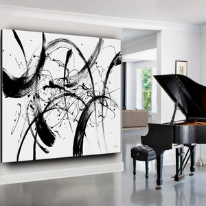 Minimalist Black and White Painting on Canvas - Large Modern Wall Art - Luxury Contemporary Minimalist Art by Nandita Albright