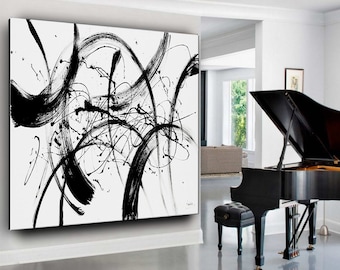 Minimalist Art Black and White Painting on Canvas, Contemporary Minimalist Art, Large Luxury Original Modern Wall Art Décor by Nandita