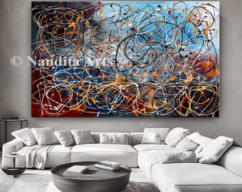 Jackson Pollock Style Abstract Art: Large Modern Hand-Painted Canvas by Nandita Albright