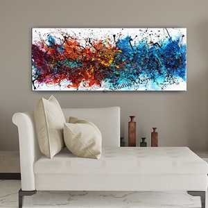 Acrylic Painting Jackson Pollock Abstract Painting on Canvas Handmade Blue Luxury Style Large Modern Wall Art Rustic Unique Living Room Art image 4