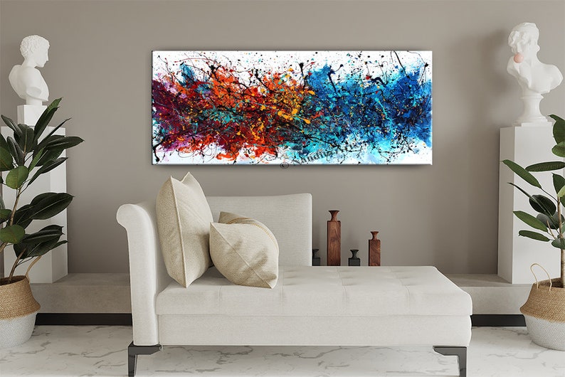 Acrylic Painting Jackson Pollock Abstract Painting on Canvas Handmade Blue Luxury Style Large Modern Wall Art Rustic Unique Living Room Art image 4