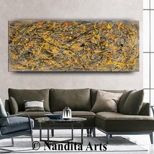 Acrylic Painting Jackson Pollock Abstract Painting 96 Handmade Blue Luxury Style Large Modern Wall Art Unique Living Room Décor image 8