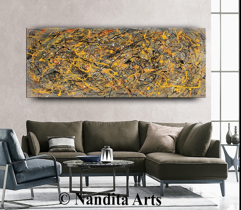 Acrylic Painting Jackson Pollock Abstract Painting 96 Handmade Blue Luxury Style Large Modern Wall Art Unique Living Room Décor image 8