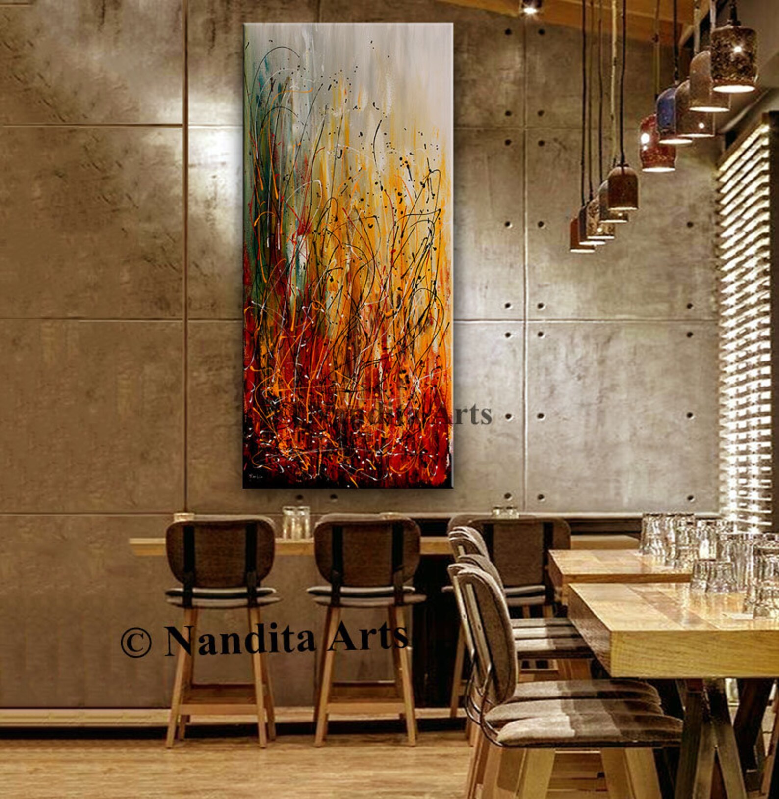 Midcentury Modern Wall Art on Canvas Jackson Pollock Style Etsy Canada