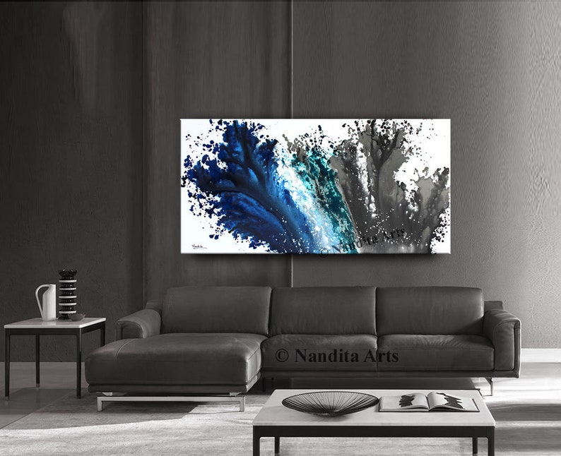 Blue Modern Wall Art Painting Large Living Room Painting Etsy