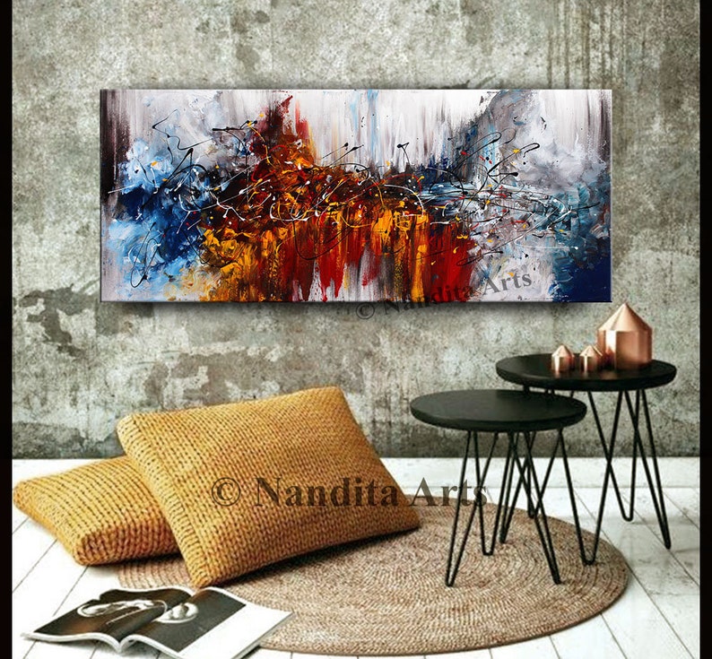 Extra large wall art original oil painting canvas art, Colorful modern painting home décor, Red painting wall art, Valentines gifts for him image 7