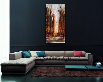 Cityscape art, 48" Cityscape Wall Art Painting on canvas, Skyline Abstract Painting Gifts by Nandita