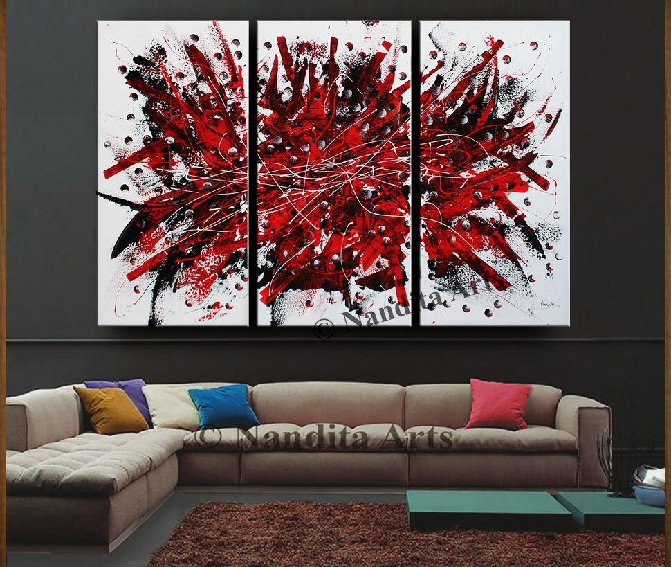 Abstract Acrylic Red Painting on Canvas Oversize Canvas Wall Etsy