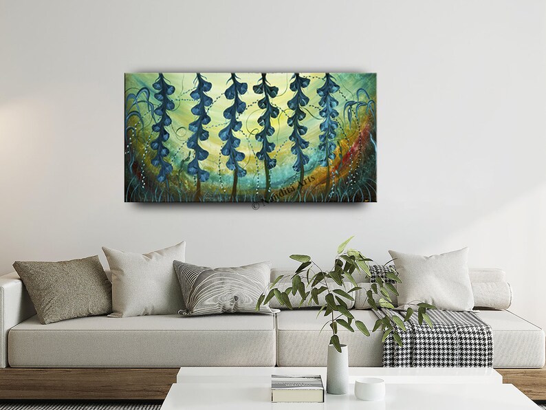 Blue Bell Flower Art on Canvas Modern Landscape Painting Large Modern Canvas Art Modern Canvas Wall Art Landscape Flower Paintings image 8