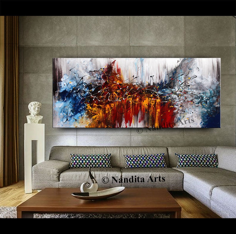 Extra large wall art original oil painting canvas art, Colorful modern painting home décor, Red painting wall art, Valentines gifts for him image 3