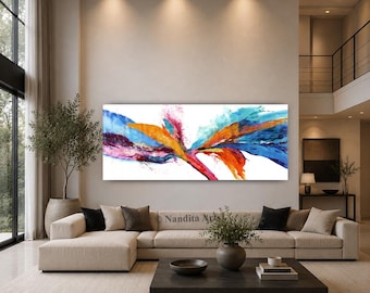 Large Blue Teal Abstract Wall Art – Oversized Modern Contemporary Acrylic Painting