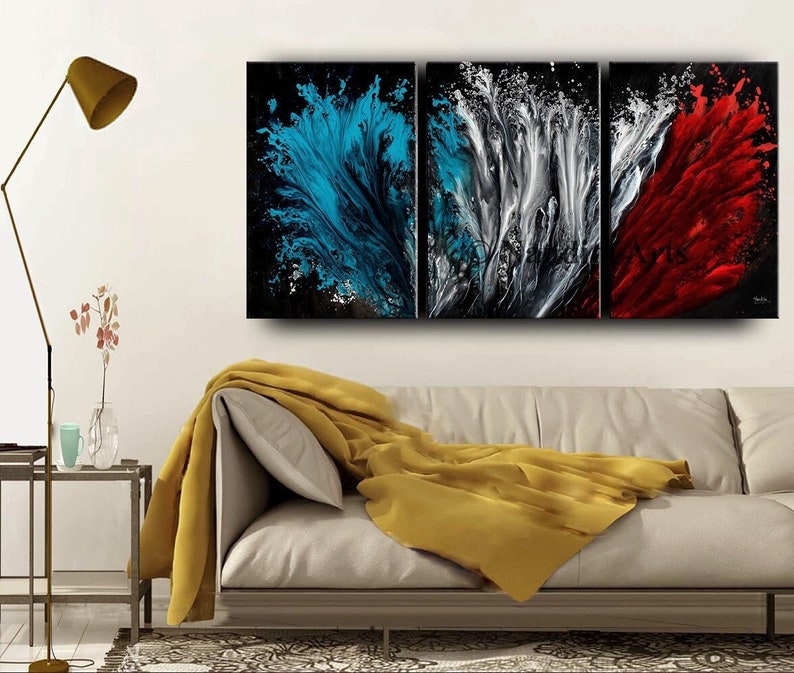 Red Blue Christmas Wall Art Painting on Canvas by Nandita Etsy