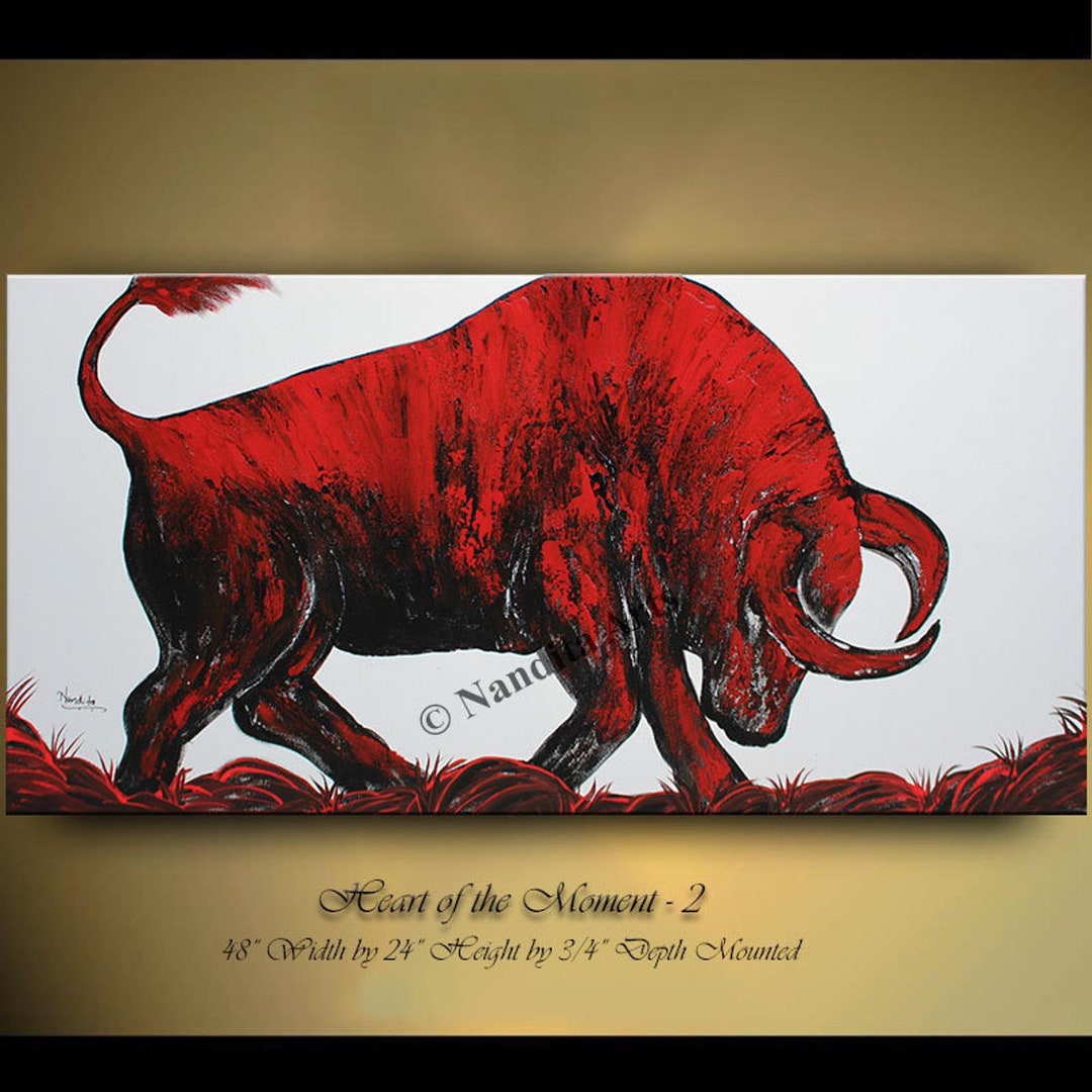 Large Red Bull Oil Painting on Canvas: Abstract Animal Wall Art - Etsy