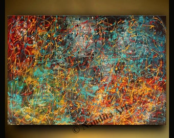 Large Abstract Painting: Jackson Pollock Style Canvas Wall Art