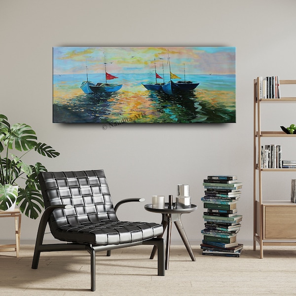 Abstract Sailboat Painting: Nautical Seascape Canvas Art by Nandita Albright
