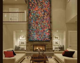 Oil Painting, Abstract Wall Art Original Jackson Pollock Style 72” Amazing Modern Home Decor, Large Wall Art by Nandita