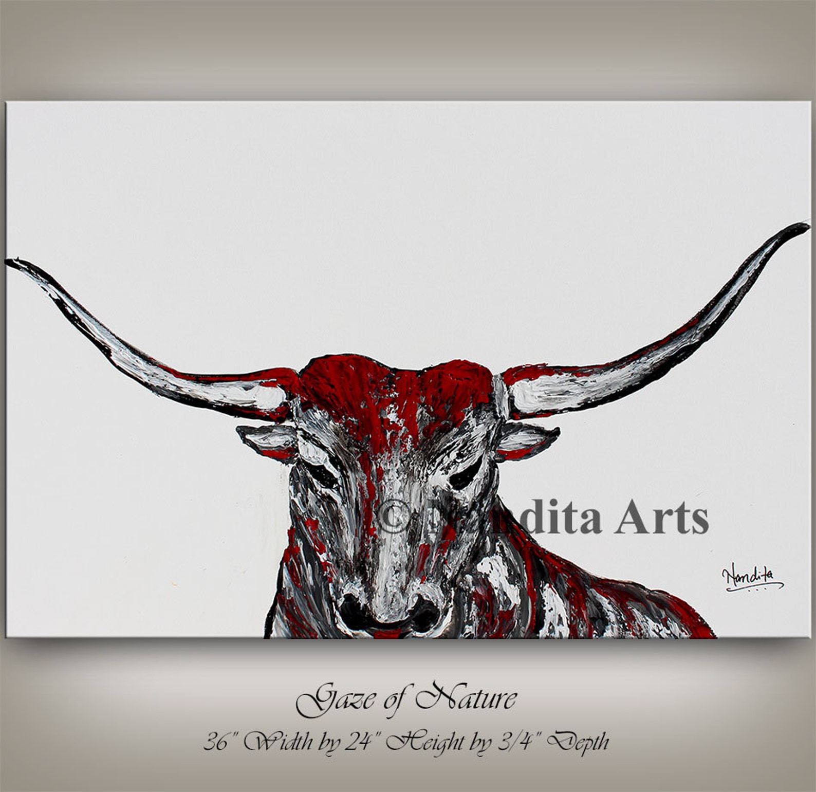 Longhorn Bull Head Painting Animal Wall Art on Canvas Etsy
