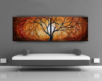 Painting, Abstract Landscape Tree Art, Red, Gold Painting, Modern Wall art Made-to-Order large painting - Nandita Albright