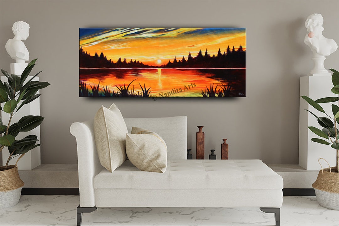 Stunning Seascape Sunsets Wall Art on Canvas Landscape Black Etsy