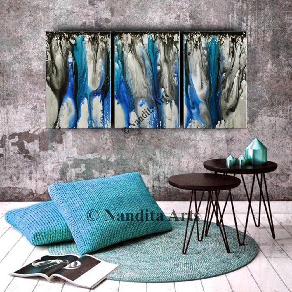 Extra Large Modern Wall Art Turquoise Painting Abstract Etsy