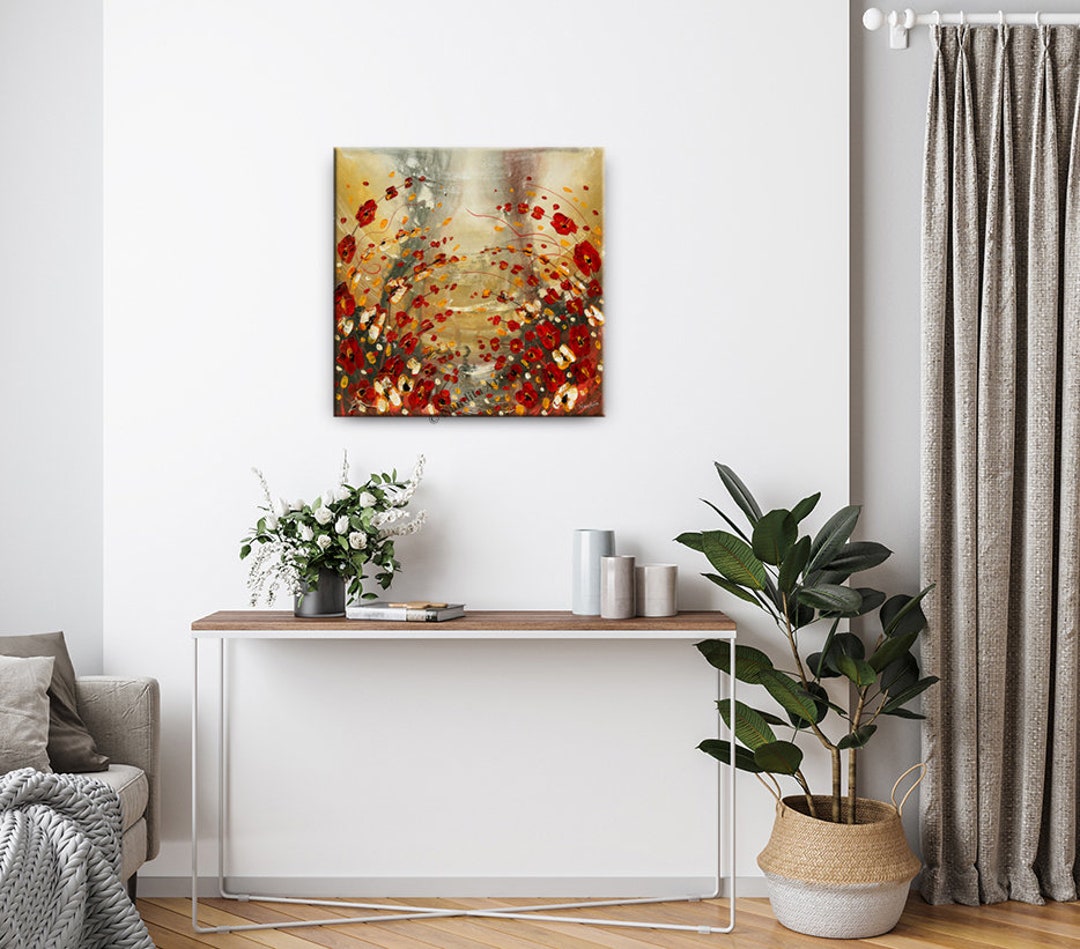 Red Poppy Field – Textured Floral Landscape Painting | Original Acrylic ...