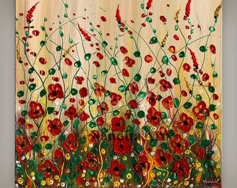 Poppy Flowers Art on Canvas - Abstract Floral Canvas - Red Flower Painting - Abstract Flower Art Painting