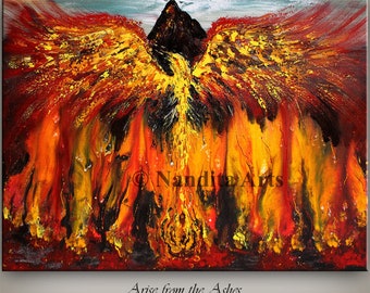 Volcano painting canvas, Flames painting on canvas, Original painting, Abstract acrylic painting, Flame art