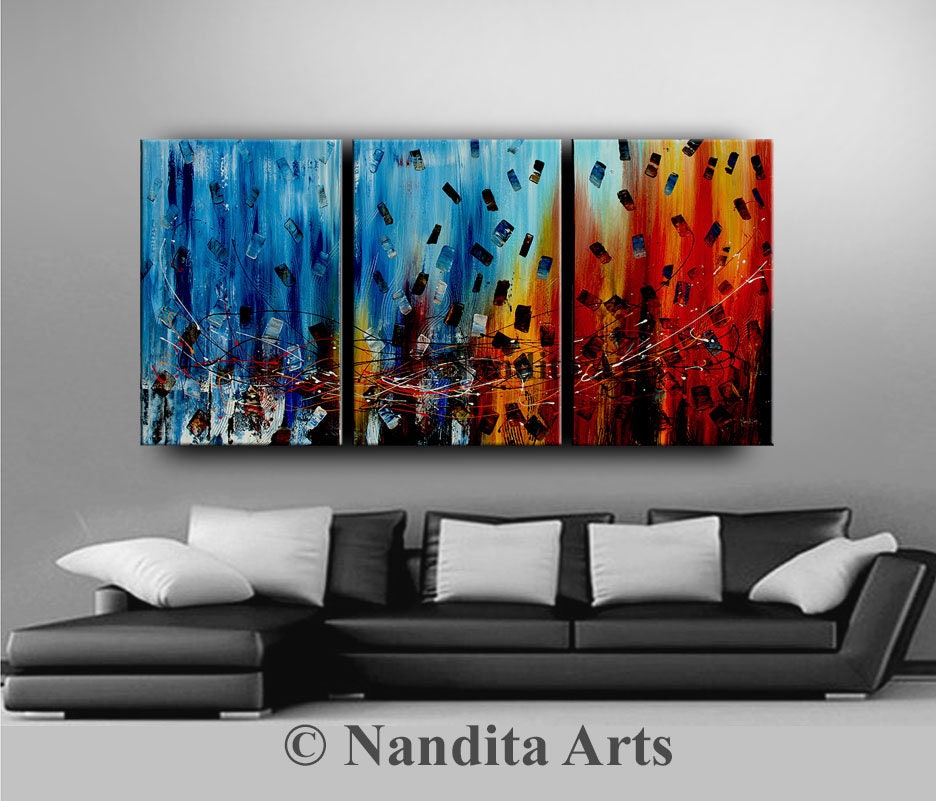 Painting Blue Red Abstract Art on Canvas Large Wall Art Etsy
