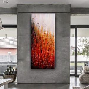 Abstract Jackson Pollock Art, Orange Canvas, 30x72 Inch Decor
