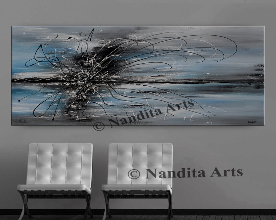 Abstract Painting Gray Blue Wall Decor Original Abstract Art Etsy