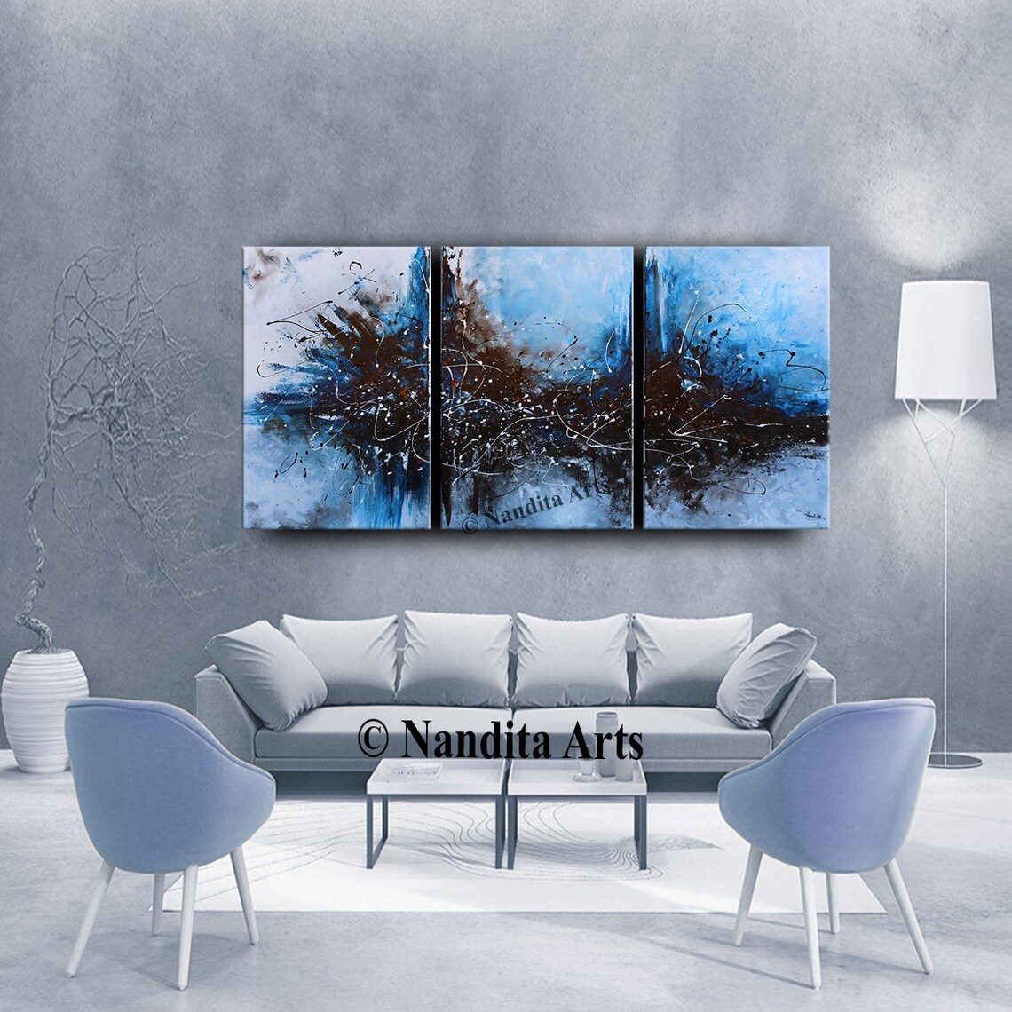 Abstract Artwork Blue Canvas Wall Art Framed Bedroom Canvas Etsy