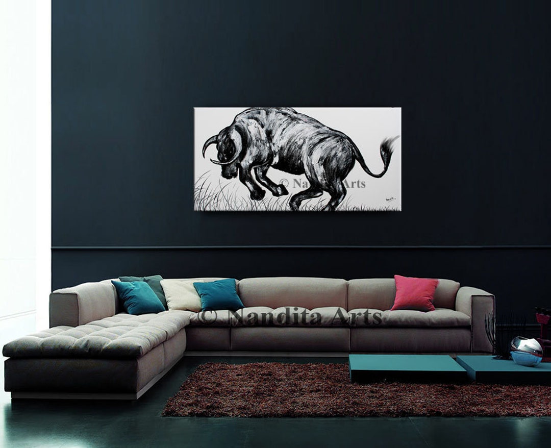 Animal Bull Painting 48" Abstract Art on Canvas, Original Hand Made ...